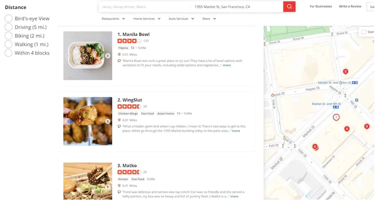 Figure 1 Neary search on Yelp